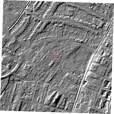 Shaded relief map of the ground around BN228JP, computed from Environment Agency LiDAR. The ground here sits at about 2 m above sea level and falls 6 m across the surrounding 800 m. Surface water reaching this point runs off ground lying to the south-east, 5.0 m higher.