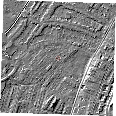 Shaded relief map of the ground around BN228JS, computed from Environment Agency LiDAR. The ground here sits at about 2 m above sea level and falls 8 m across the surrounding 800 m. Surface water reaching this point runs off ground lying to the south-east, 4.5 m higher.