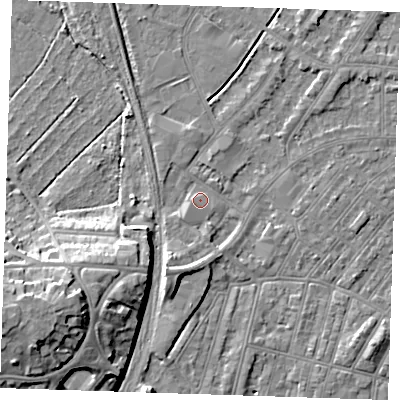 Shaded relief map of the ground around BN228LH, computed from Environment Agency LiDAR. The ground here sits at about 3 m above sea level and falls 15 m across the surrounding 800 m. Surface water reaching this point runs off ground lying to the south-west, 10.0 m higher.