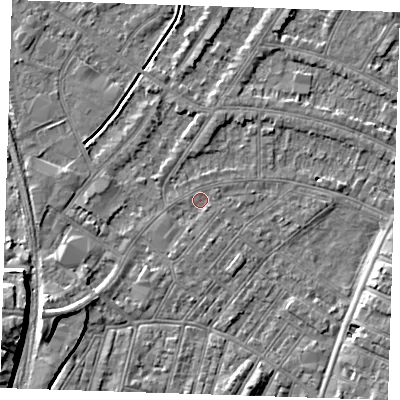 Shaded relief map of the ground around BN228ND, computed from Environment Agency LiDAR. The ground here sits at about 2 m above sea level and falls 10 m across the surrounding 800 m. Surface water reaching this point runs off ground lying to the south-west, 4.3 m higher.