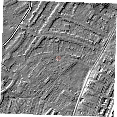 Shaded relief map of the ground around BN228NH, computed from Environment Agency LiDAR. The ground here sits at about 2 m above sea level and falls 8 m across the surrounding 800 m. Surface water reaching this point runs off ground lying to the south-east, 4.0 m higher.