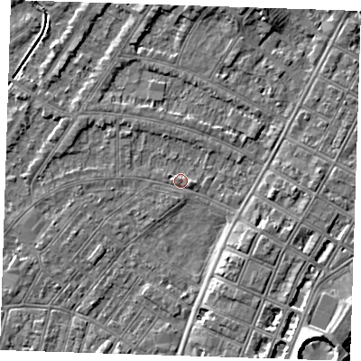 Shaded relief map of the ground around BN228NJ, computed from Environment Agency LiDAR. The ground here sits at about 3 m above sea level and falls 8 m across the surrounding 800 m. Surface water reaching this point runs off ground lying to the east-south-east, 1.2 m higher.