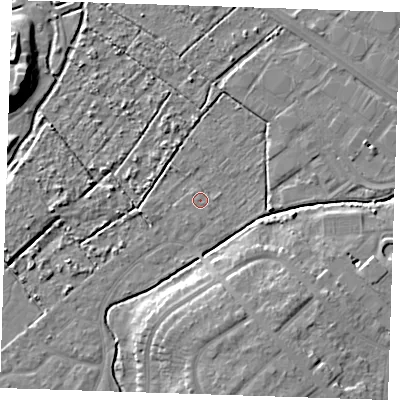 Shaded relief map of the ground around BN228SU, computed from Environment Agency LiDAR. The ground here sits at about 3 m above sea level and falls 12 m across the surrounding 800 m. Surface water reaching this point runs off ground lying to the south, 8.1 m higher.