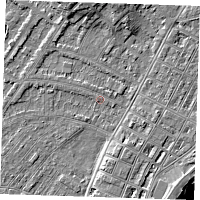 Shaded relief map of the ground around BN228TA, computed from Environment Agency LiDAR. The ground here sits at about 3 m above sea level and falls 10 m across the surrounding 800 m. Surface water reaching this point runs off ground lying to the north-north-west, 0.7 m higher.