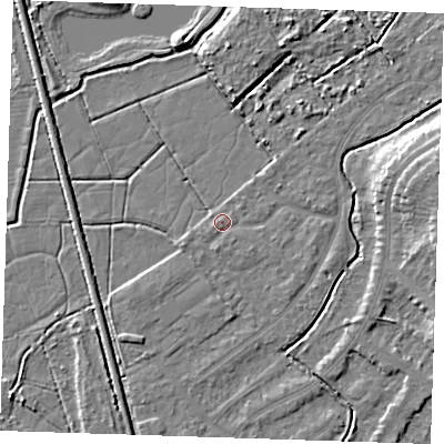 Shaded relief map of the ground around BN228TJ, computed from Environment Agency LiDAR. The ground here sits at about 3 m above sea level and falls 8 m across the surrounding 800 m. Surface water reaching this point runs off ground lying to the south-south-west, 0.9 m higher.