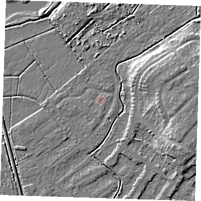 Shaded relief map of the ground around BN228TL, computed from Environment Agency LiDAR. The ground here sits at about 3 m above sea level and falls 8 m across the surrounding 800 m. Surface water reaching this point runs off ground lying to the north-north-east, 1.0 m higher.