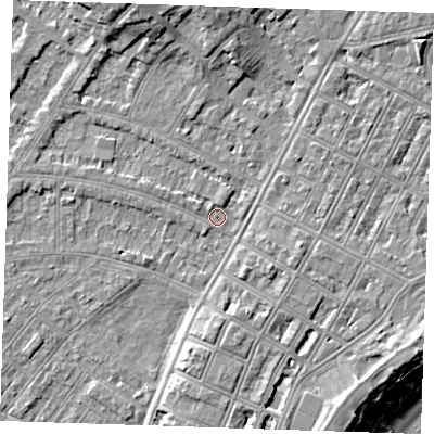 Shaded relief map of the ground around BN228TN, computed from Environment Agency LiDAR. The ground here sits at about 3 m above sea level and falls 12 m across the surrounding 800 m. Surface water reaching this point runs off ground lying to the north-north-east, 1.1 m higher.