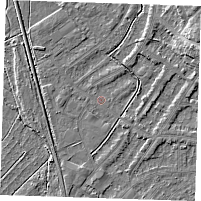 Shaded relief map of the ground around BN228TQ, computed from Environment Agency LiDAR. The ground here sits at about 2 m above sea level and falls 8 m across the surrounding 800 m. Surface water reaching this point runs off ground lying to the south-south-west, 1.7 m higher.