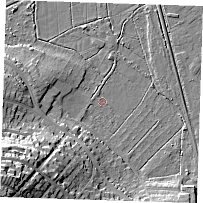 Shaded relief map of the ground around BN228XR, computed from Environment Agency LiDAR. The ground here sits at about 2 m above sea level and falls 40 m across the surrounding 800 m. Surface water reaching this point runs off ground lying to the south-west, 40.0 m higher.