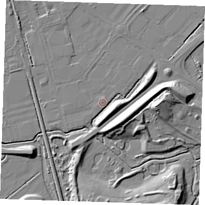 Shaded relief map of the ground around BN229AD, computed from Environment Agency LiDAR. The ground here sits at about 3 m above sea level and falls 14 m across the surrounding 800 m. Surface water reaching this point runs off ground lying to the north-north-east, 2.3 m higher.