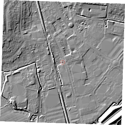 Shaded relief map of the ground around BN229BN, computed from Environment Agency LiDAR. The ground here sits at about 3 m above sea level and falls 12 m across the surrounding 800 m. Surface water reaching this point runs off ground lying to the north-west, 7.6 m higher.
