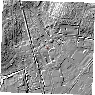 Shaded relief map of the ground around BN229BS, computed from Environment Agency LiDAR. The ground here sits at about 3 m above sea level and falls 8 m across the surrounding 800 m. Surface water reaching this point runs off ground lying to the west-north-west, 7.6 m higher.
