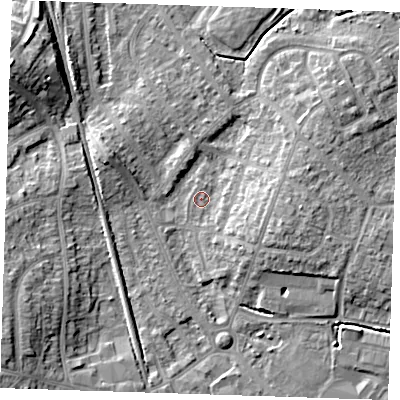 Shaded relief map of the ground around BN229EX, computed from Environment Agency LiDAR. The ground here sits at about 3 m above sea level and falls 12 m across the surrounding 800 m. Surface water reaching this point runs off ground lying to the west-north-west, 5.7 m higher.