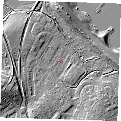 Shaded relief map of the ground around BN229LL, computed from Environment Agency LiDAR. The ground here sits at about 3 m above sea level and falls 12 m across the surrounding 800 m. Surface water reaching this point runs off ground lying to the west-south-west, 10.8 m higher.
