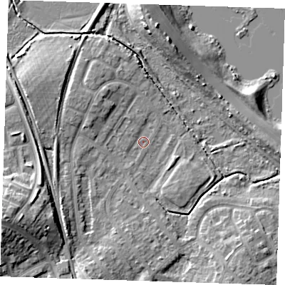 Shaded relief map of the ground around BN229LN, computed from Environment Agency LiDAR. The ground here sits at about 3 m above sea level and falls 13 m across the surrounding 800 m. Surface water reaching this point runs off ground lying to the west-south-west, 10.8 m higher.