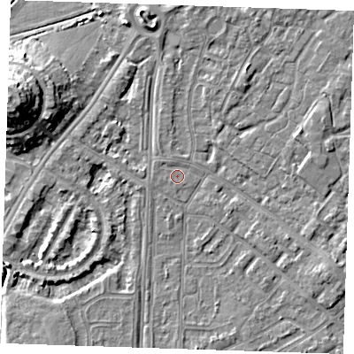 Shaded relief map of the ground around BN236AA, computed from Environment Agency LiDAR. The ground here sits at about 3 m above sea level and falls 12 m across the surrounding 800 m. Surface water reaching this point runs off ground lying to the north-west, 0.6 m higher.