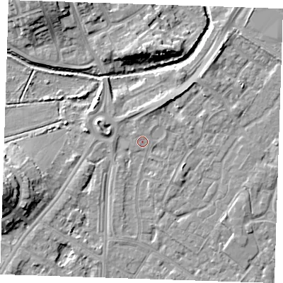 Shaded relief map of the ground around BN236AG, computed from Environment Agency LiDAR. The ground here sits at about 3 m above sea level and falls 12 m across the surrounding 800 m. Surface water reaching this point runs off ground lying to the north-north-west, 0.8 m higher.