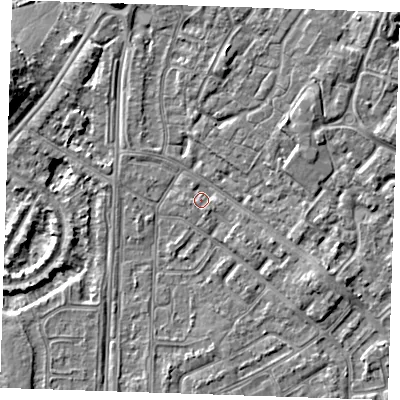 Shaded relief map of the ground around BN236AL, computed from Environment Agency LiDAR. The ground here sits at about 3 m above sea level and falls 6 m across the surrounding 800 m. Surface water reaching this point runs off ground lying to the south-east, 2.5 m higher.