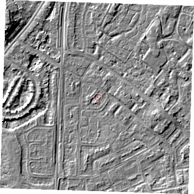 Shaded relief map of the ground around BN236BG, computed from Environment Agency LiDAR. The ground here sits at about 3 m above sea level and falls 6 m across the surrounding 800 m. Surface water reaching this point runs off ground lying to the south-south-west, 0.6 m higher.