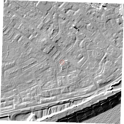 Shaded relief map of the ground around BN236BX, computed from Environment Agency LiDAR. The ground here sits at about 3 m above sea level and falls 12 m across the surrounding 800 m. Surface water reaching this point runs off ground lying to the south-south-east, 5.5 m higher.