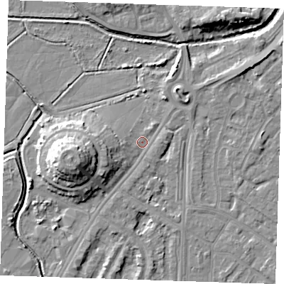 Shaded relief map of the ground around BN236LN, computed from Environment Agency LiDAR. The ground here sits at about 3 m above sea level and falls 12 m across the surrounding 800 m. Surface water reaching this point runs off ground lying to the west-south-west, 4.7 m higher.