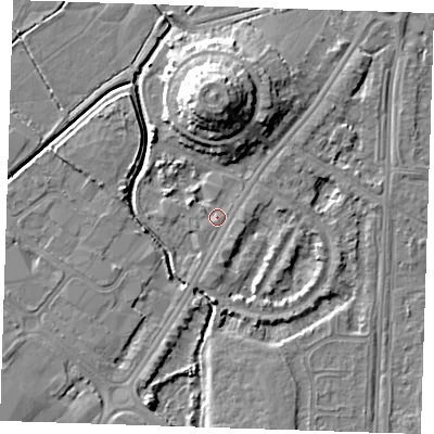 Shaded relief map of the ground around BN236NJ, computed from Environment Agency LiDAR. The ground here sits at about 3 m above sea level and falls 12 m across the surrounding 800 m. Surface water reaching this point runs off ground lying to the north-east, 0.7 m higher.