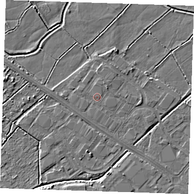 Shaded relief map of the ground around BN236QA, computed from Environment Agency LiDAR. The ground here sits at about 3 m above sea level and falls 5 m across the surrounding 800 m. Surface water reaching this point runs off ground lying to the west-north-west, 0.5 m higher.