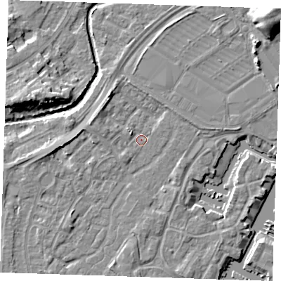 Shaded relief map of the ground around BN236TD, computed from Environment Agency LiDAR. The ground here sits at about 3 m above sea level and falls 10 m across the surrounding 800 m. Surface water reaching this point runs off ground lying to the north-west, 3.0 m higher.