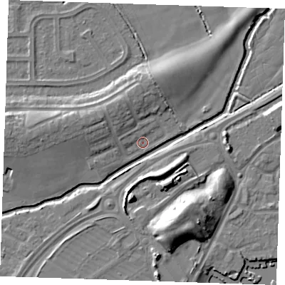 Shaded relief map of the ground around BN237AB, computed from Environment Agency LiDAR. The ground here sits at about 3 m above sea level and falls 11 m across the surrounding 800 m. Surface water reaching this point runs off ground lying to the west-north-west, 4.7 m higher.