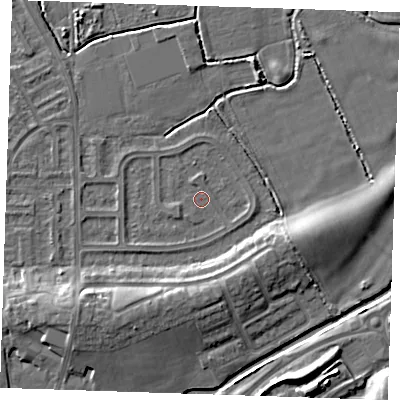 Shaded relief map of the ground around BN237AF, computed from Environment Agency LiDAR. The ground here sits at about 2 m above sea level and falls 7 m across the surrounding 800 m. Surface water reaching this point runs off ground lying to the south-west, 0.9 m higher.