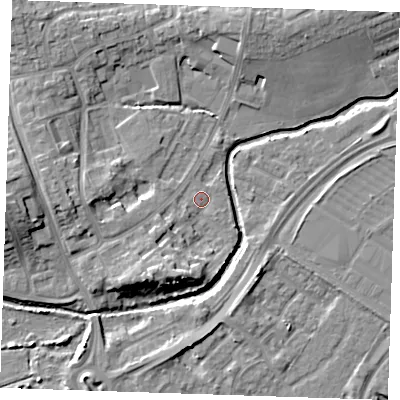 Shaded relief map of the ground around BN237BA, computed from Environment Agency LiDAR. The ground here sits at about 3 m above sea level and falls 10 m across the surrounding 800 m. Surface water reaching this point runs off ground lying to the south-south-west, 6.9 m higher.