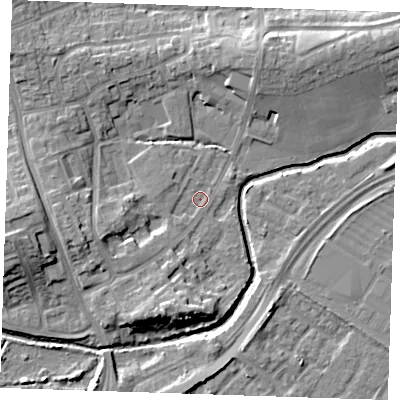 Shaded relief map of the ground around BN237BD, computed from Environment Agency LiDAR. The ground here sits at about 3 m above sea level and falls 10 m across the surrounding 800 m. Surface water reaching this point runs off ground lying to the west-south-west, 5.7 m higher.