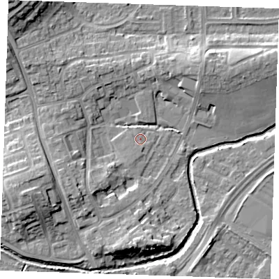 Shaded relief map of the ground around BN237BJ, computed from Environment Agency LiDAR. The ground here sits at about 3 m above sea level and falls 12 m across the surrounding 800 m. Surface water reaching this point runs off ground lying to the south-south-west, 0.7 m higher.