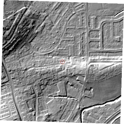 Shaded relief map of the ground around BN237ER, computed from Environment Agency LiDAR. The ground here sits at about 4 m above sea level and falls 14 m across the surrounding 800 m. Surface water reaching this point runs off ground lying to the south-east, 4.0 m higher.