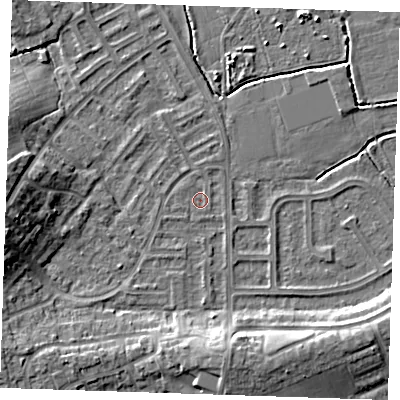Shaded relief map of the ground around BN237NR, computed from Environment Agency LiDAR. The ground here sits at about 3 m above sea level and falls 10 m across the surrounding 800 m. Surface water reaching this point runs off ground lying to the north-north-west, 0.8 m higher.