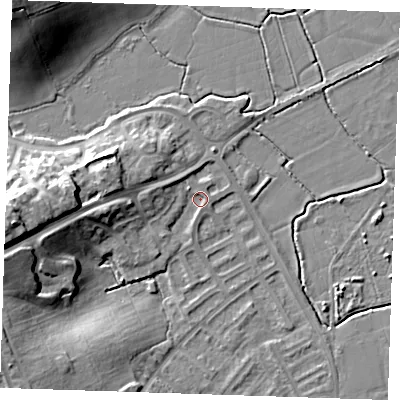 Shaded relief map of the ground around BN237TG, computed from Environment Agency LiDAR. The ground here sits at about 3 m above sea level and falls 18 m across the surrounding 800 m. Surface water reaching this point runs off ground lying to the west, 14.9 m higher.