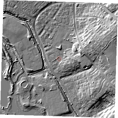 Shaded relief map of the ground around BN238DX, computed from Environment Agency LiDAR. The ground here sits at about 4 m above sea level and falls 16 m across the surrounding 800 m. Surface water reaching this point runs off ground lying to the east, 5.0 m higher.
