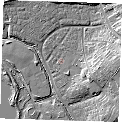 Shaded relief map of the ground around BN238EG, computed from Environment Agency LiDAR. The ground here sits at about 3 m above sea level and falls 15 m across the surrounding 800 m. Surface water reaching this point runs off ground lying to the south-south-west, 0.9 m higher.