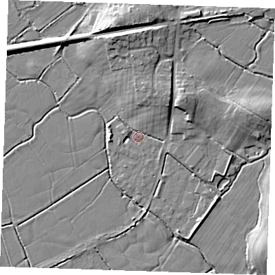 Shaded relief map of the ground around BN245NA, computed from Environment Agency LiDAR. The ground here sits at about 3 m above sea level and falls 10 m across the surrounding 800 m. Surface water reaching this point runs off ground lying to the north-east, 7.0 m higher.