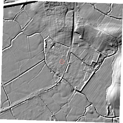 Shaded relief map of the ground around BN245NH, computed from Environment Agency LiDAR. The ground here sits at about 3 m above sea level and falls 9 m across the surrounding 800 m. The ground contributing surface water to this point lies to the south-west.
