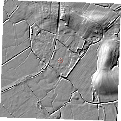 Shaded relief map of the ground around BN245NJ, computed from Environment Agency LiDAR. The ground here sits at about 3 m above sea level and falls 7 m across the surrounding 800 m. Surface water reaching this point runs off ground lying to the east, 3.0 m higher.