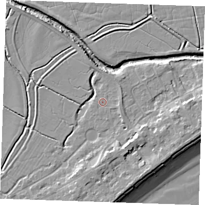Shaded relief map of the ground around BN246AD, computed from Environment Agency LiDAR. The ground here sits at about 3 m above sea level and falls 10 m across the surrounding 800 m. Surface water reaching this point runs off ground lying to the east-south-east, 1.3 m higher.