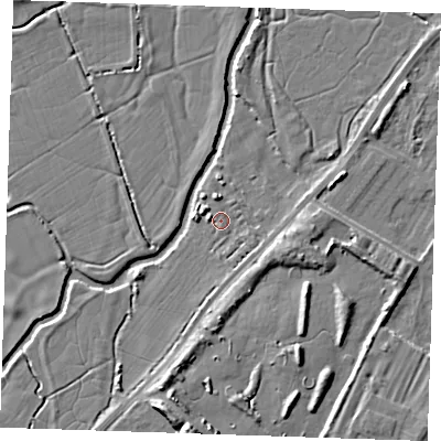 Shaded relief map of the ground around BN246BB, computed from Environment Agency LiDAR. The ground here sits at about 3 m above sea level and falls 9 m across the surrounding 800 m. Surface water reaching this point runs off ground lying to the south, 0.7 m higher.