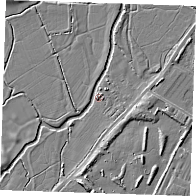 Shaded relief map of the ground around BN246BE, computed from Environment Agency LiDAR. The ground here sits at about 3 m above sea level and falls 9 m across the surrounding 800 m. Surface water reaching this point runs off ground lying to the south, 6.7 m higher.