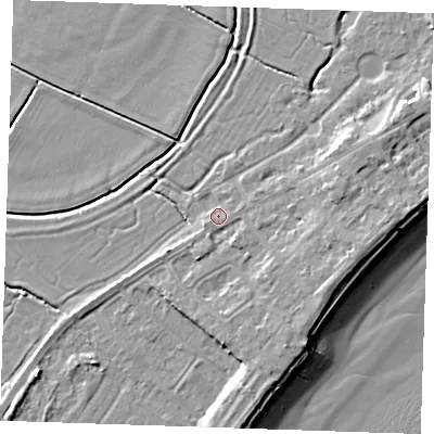 Shaded relief map of the ground around BN246JJ, computed from Environment Agency LiDAR. The ground here sits at about 3 m above sea level and falls 10 m across the surrounding 800 m. Surface water reaching this point runs off ground lying to the east-south-east, 3.3 m higher.