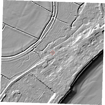 Shaded relief map of the ground around BN246JP, computed from Environment Agency LiDAR. The ground here sits at about 3 m above sea level and falls 10 m across the surrounding 800 m. Surface water reaching this point runs off ground lying to the south-east, 3.5 m higher.