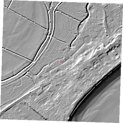 Shaded relief map of the ground around BN246JU, computed from Environment Agency LiDAR. The ground here sits at about 3 m above sea level and falls 10 m across the surrounding 800 m. Surface water reaching this point runs off ground lying to the south-south-east, 3.9 m higher.