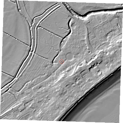 Shaded relief map of the ground around BN246JY, computed from Environment Agency LiDAR. The ground here sits at about 3 m above sea level and falls 10 m across the surrounding 800 m. Surface water reaching this point runs off ground lying to the south-south-east, 3.9 m higher.