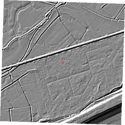 Shaded relief map of the ground around BN246SA, computed from Environment Agency LiDAR. The ground here sits at about 3 m above sea level and falls 9 m across the surrounding 800 m. Surface water reaching this point runs off ground lying to the east-south-east, 2.8 m higher.
