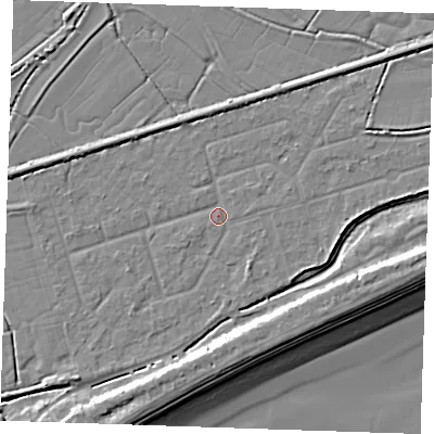 Shaded relief map of the ground around BN246SD, computed from Environment Agency LiDAR. The ground here sits at about 3 m above sea level and falls 10 m across the surrounding 800 m. Surface water reaching this point runs off ground lying to the north-west, 2.4 m higher.